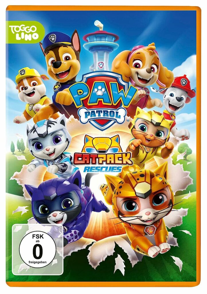 Cover der Cat Pack DVD mit Rubble, Chase, Skye, Marshall und der Katzen-Bande