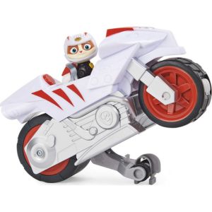 Wildcat sitz auf seinem weiß-roten Motorrad