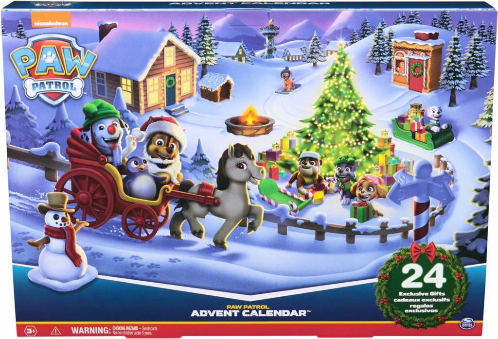 Verpackungsbild Paw Patrol Adventskalender mit Figuren in winterlicher Landschaft