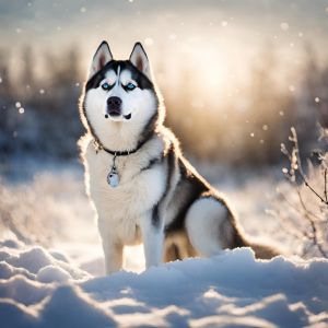 ein Husky sitzt in einer Schneelandschaft