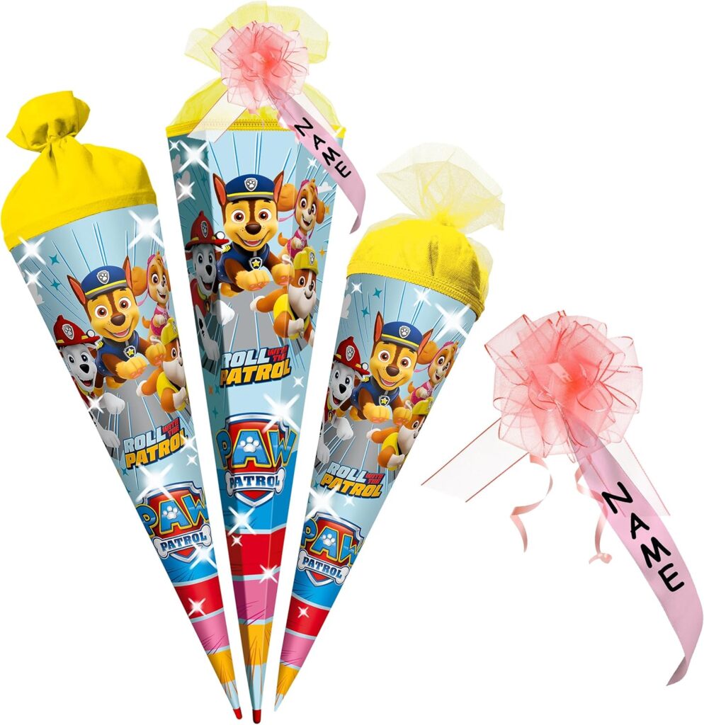 Bunte Paw Patrol Schultüte mit gelber Webborte